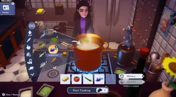 Recette de baudroie grillée à la poêle dans Disney Dreamlight Valley