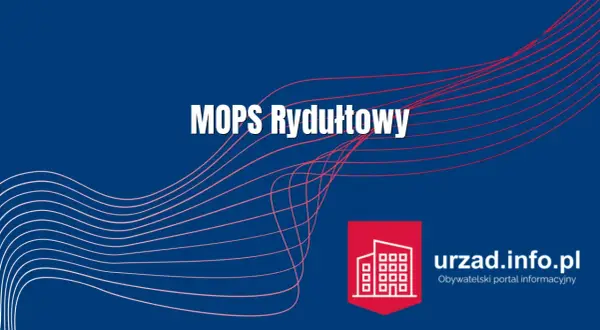 MOPS Rydułtowy – miejski ośrodek pomocy społecznej. Logo urzędu i adres strony urzad.info.pl.