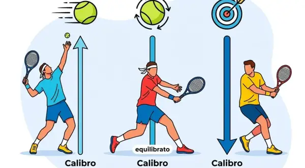 Tre tennisti con racchette diverse: calibro sottile per il servizio, medio per il gioco equilibrato, spesso per la precisione. La corretta incordatura racchetta fa la differenza.