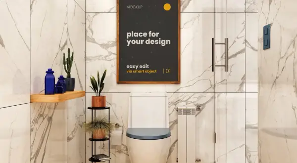Nowoczesny plakat do łazienki do druku, z motywem geometrycznym i napisem "place for your design". Idealny do personalizacji wnętrza.