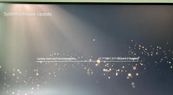 Systemsoftware-Update auf der PS5: Die Update-Datei wird heruntergeladen, noch 3 Stunden bis zur Fertigstellung.