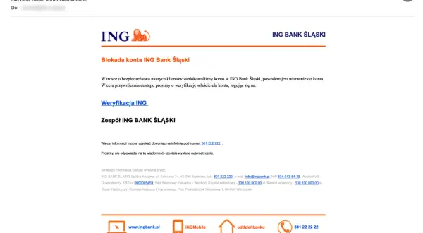Blokada konta ING Bank Śląski z powodu włamania. Weryfikacja właściciela konta, logując się na: co to jest login do banku.