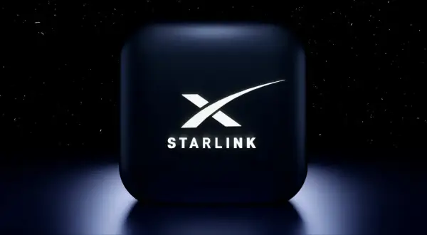 Logo Starlink Elona Muska na tle kosmosu.