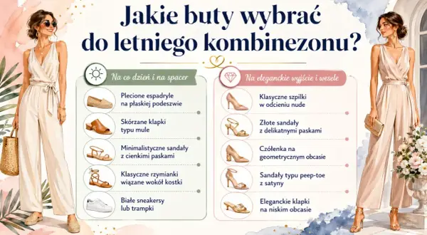 Jakie buty do kombinezonu na wesele? Eleganckie szpilki, złote sandały lub czółenka na geometrycznym obcasie to idealne propozycje.