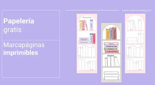 Marcapáginas para imprimir con diseños de estanterías y libros. Papelería gratis para amantes de la lectura.