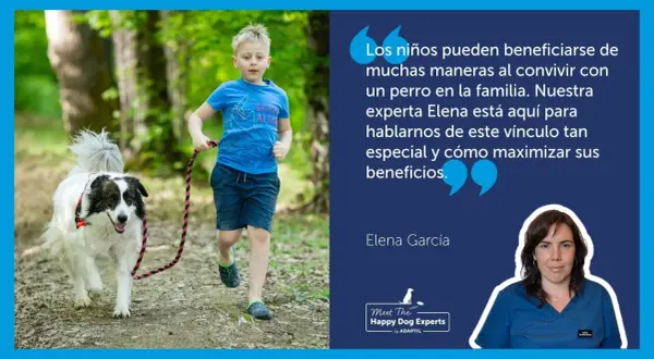 Un niño corre con su perro en un bosque. Elena García, experta en trucos para perros, explica los beneficios de convivir con un can.