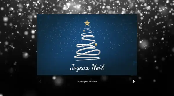 Arbre de Noël stylisé sur fond bleu, avec des flocons de neige. Parfait pour des textes de Noël familiaux. Joyeux Noël !