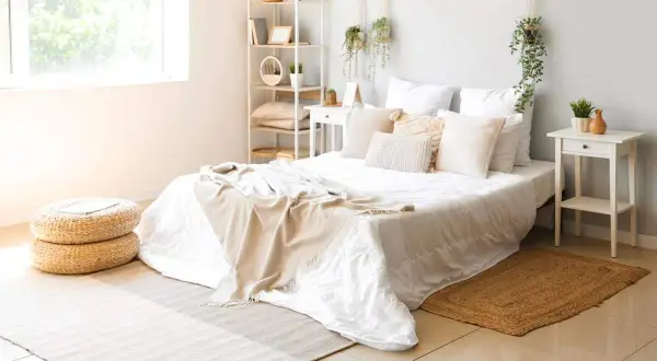 Dormitorio de matrimonio en blanco: crea un oasis cálido y elegante
