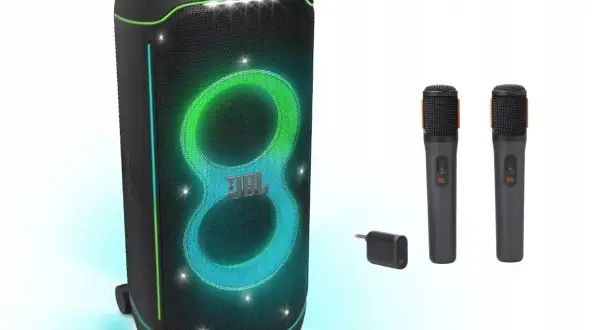 Głośnik JBL z podświetleniem i dwoma mikrofonami. Dowiedz się, jak podłączyć głośnik JBL do TV, by cieszyć się dźwiękiem karaoke.