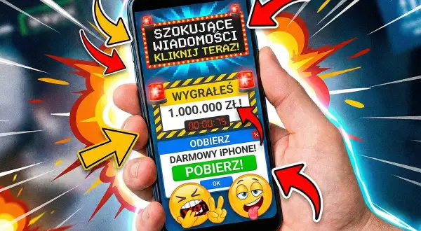 Chcesz wiedzieć, jak wyłączyć reklamy w telefonie? Ten ekran pokazuje fałszywe wygrane i darmowe iPhone'y, które często pojawiają się jako reklamy.