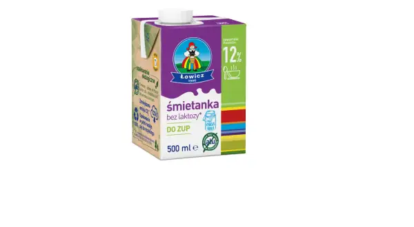Śmietanka Łowicz bez laktozy 12% do zup. Czy śmietana bez laktozy się ubije? Ta wersja jest idealna do zagęszczania zup.