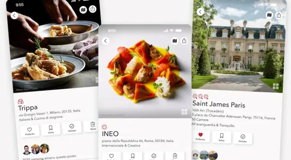 App di ristoranti con piatti invitanti e un hotel di lusso, come da guida Michelin.