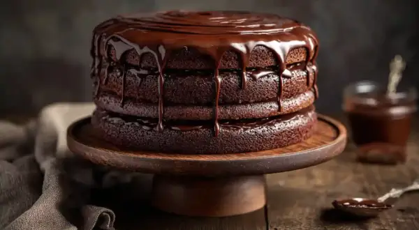 Gâteau au chocolat à étages, nappé d'un glaçage au mascarpone onctueux. Un délice gourmand.