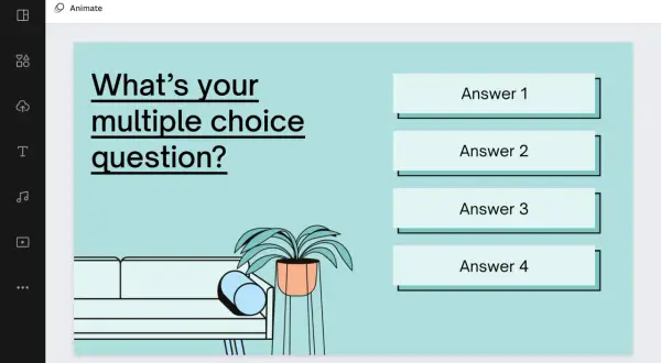 Stwórz quizy o grach z pytaniem "What's your multiple choice question?" i czterema odpowiedziami.