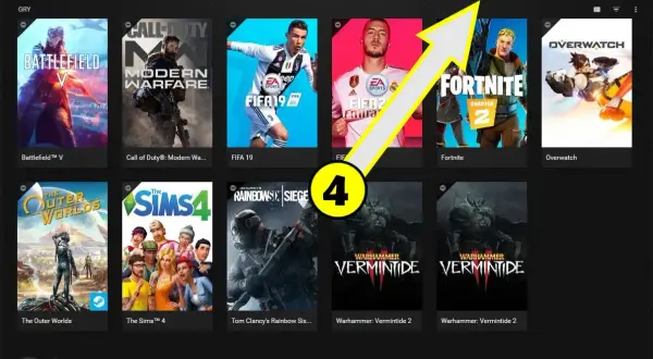 Ikona udostępniania w GeForce Experience, gdzie można włączyć licznik FPS. Widoczne gry: Battlefield V, Call of Duty, FIFA 19, Fortnite, Overwatch.