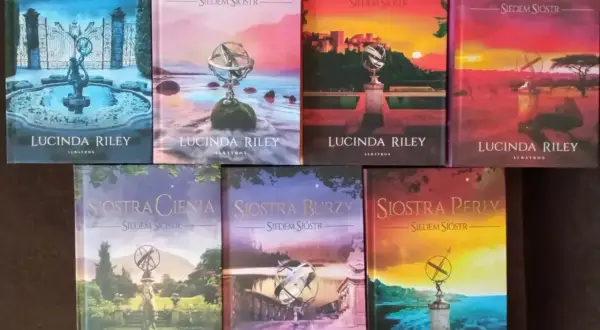 Kolekcja książek Lucindy Riley "Siedem Sióstr" ułożona chronologicznie.