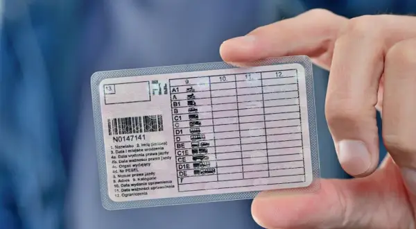Main tenue d'un permis de conduire polonais. La question "combien de temps pour refaire un permis de conduire" est une préoccupation courante.