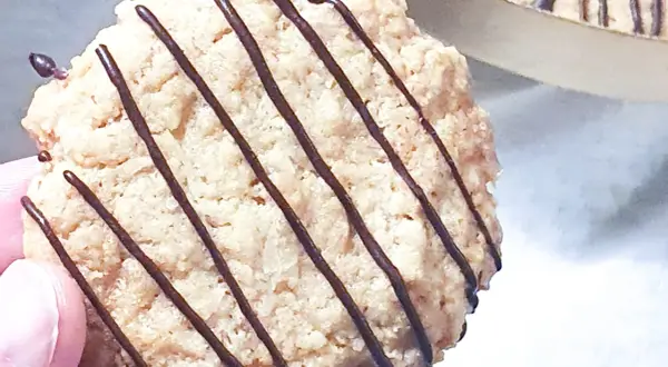 En närbild på en chokladdrypad havrekaka, perfekt för ett enkelt havrekakor recept.