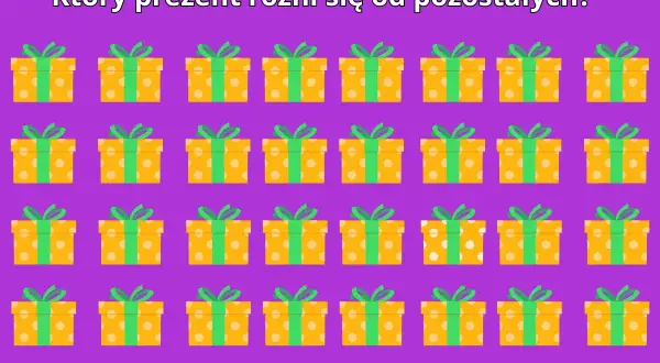 Test na spostrzegawczość: obrazki prezentów. Znajdź jeden inny!