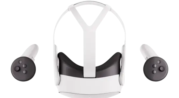 Gogle VR Meta Quest 4 z kontrolerami, gotowe do zanurzenia w wirtualnej rzeczywistości.