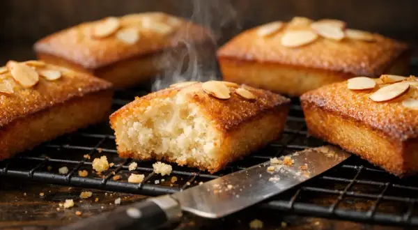 Délicieux financiers amandes, une recette grand-mère qui sent bon le fait maison. Vapeur s'échappant d'un gâteau à peine sorti du four.