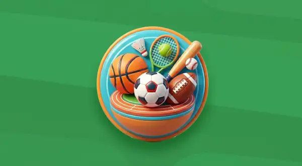Un círculo con balones de fútbol, baloncesto, béisbol, americano, raqueta de tenis, volante y bate. ¡Todo listo para usar sports idioms!