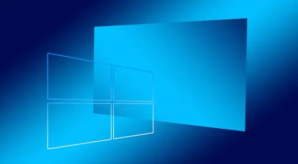 Abstrakcyjny, niebieski gradient z konturami okien Windows.