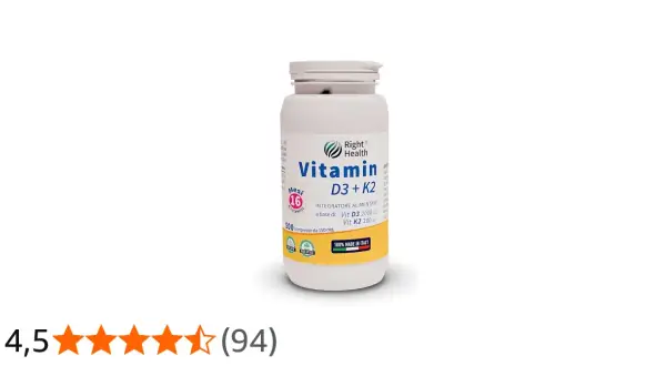 Integratore alimentare Right Health con vitamina D3 e K2 insieme, 500 compresse.