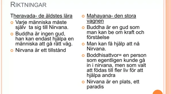 Skillnader mellan Theravada och Mahayana buddhism gällande vägen till Nirvana.
