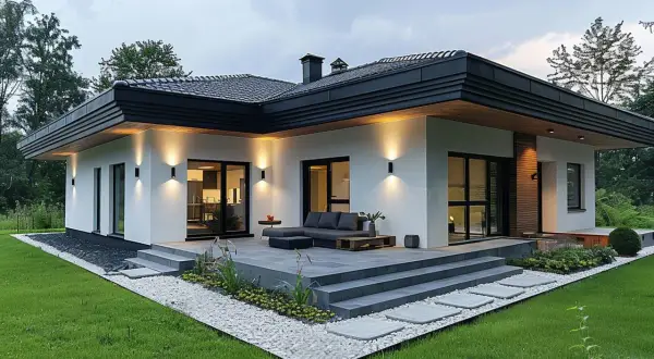 Jaką elewację wybrać do czarnego dachu i okien złoty dąb?