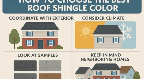 Choosing the best roof shingle color involves coordinating with your home's exterior, considering climate, looking at samples, and keeping in mind neighboring homes.