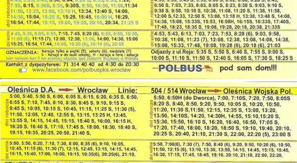 Rozkład jazdy PKS 504 Oleśnica Wrocław. Kursy w dni robocze i wolne.