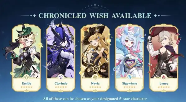 Bannery Genshin Impact: Emilie, Clorinde, Navia, Sigewinne i Lyney. Wybierz swojego ulubionego 5-gwiazdkowego bohatera!