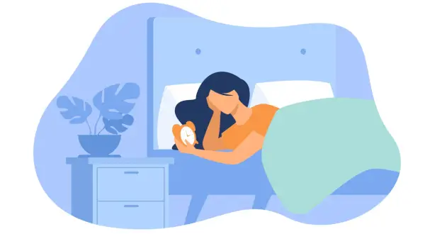 A woman in bed holds an alarm clock, wondering if 6 and a half hours of sleep is enough.