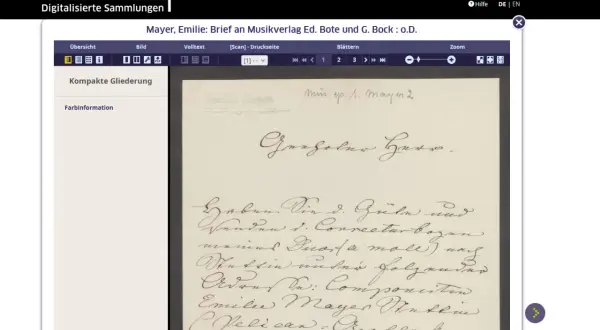 Lettre manuscrite d'Emilie Mayer, consultable avec un logiciel de paléographie gratuit.