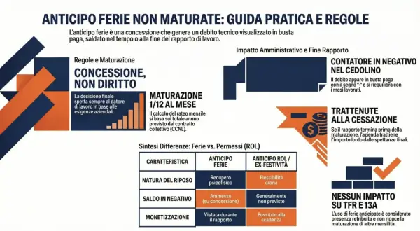 Guida su anticipo ferie: le ferie in busta paga sono in ore o giorni. Spiega maturazione, impatto e differenze con ROL.