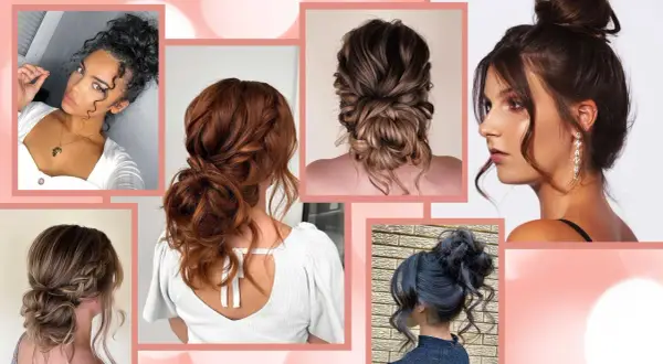 Raccolte di capelli eleganti e morbide, tra cui un chignon spettinato, perfette per ogni occasione.