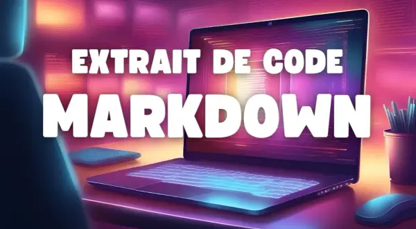 Extrait de code Markdown affiché sur un écran d'ordinateur, ambiance futuriste et colorée.