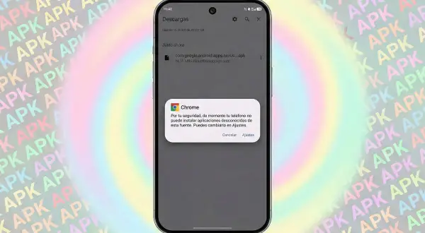 Pantalla de móvil mostrando un mensaje de Chrome sobre cómo instalar apk en Android.