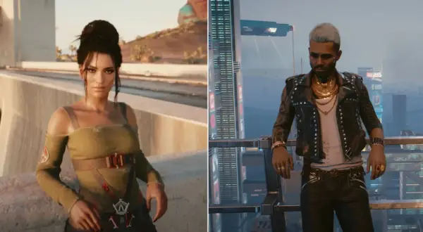 Kobieta i mężczyzna w stylu cyberpunk. Czy to początek ich romansu w Cyberpunk 2077?