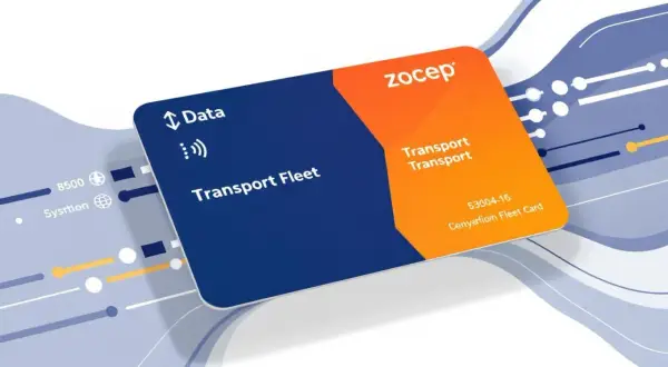 Carte de flotte "Transport Fleet" pour chronotachygraphe numérique, avec logo ZoceP et icônes de données.