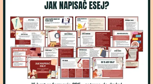 Jak napisać esej przykład: 15 kart PDF z poradami, jak stworzyć świetny esej. Znajdziesz tu wszystko: od wyboru tematu po zakończenie.