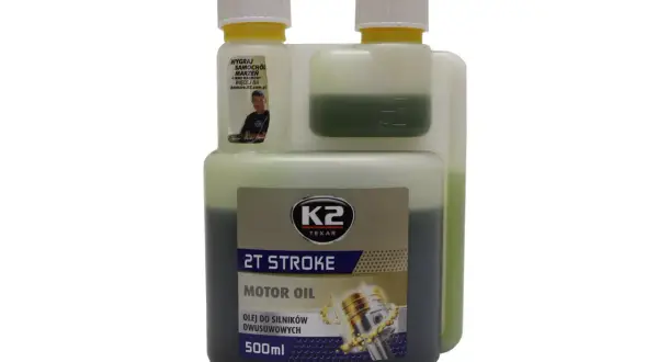 Butelka oleju silnikowego K2 Texar 2T Stroke 500ml z miarką.