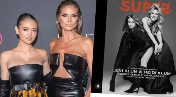 Heidi Klum och hennes dotter Leni på bild. De syns tillsammans på en tidningsomslag och på en röd matta. Heidi Klum barn.