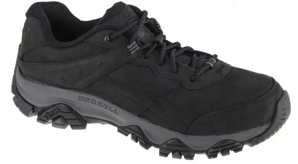 Czarny, męski but Merrell alpine hiker z szarą podeszwą Vibram. Idealny na górskie wędrówki.