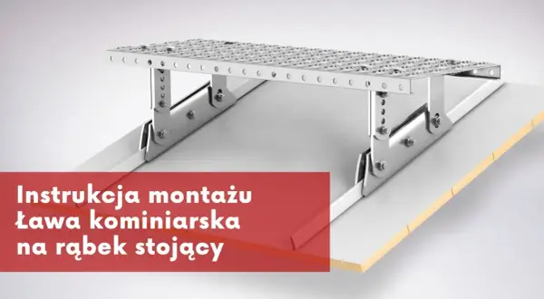 Instrukcja montażu ławy kominiarskiej na dachówce karpiówce bez cięcia łat. Metalowa konstrukcja wsparta na dachówce.