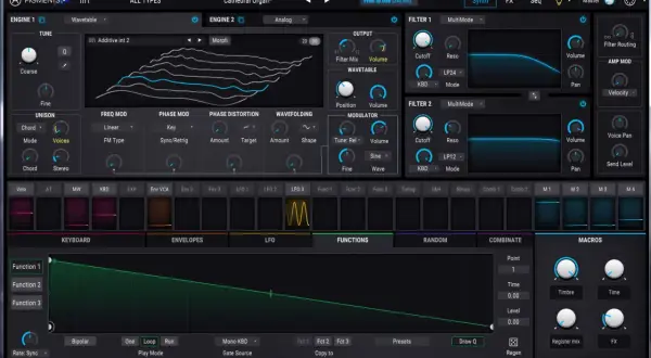 Das Pigments VST-Plugin zeigt eine komplexe Synthesizer-Oberfläche mit vielen Reglern und Wellenformen zur Klangerzeugung.