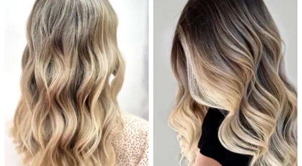 Mechas rubias y castañas se funden en ondas suaves, creando un efecto degradado natural y radiante.