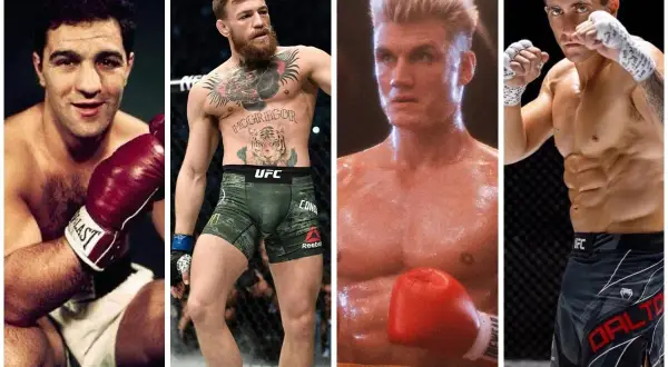 Four fighters: Rocky Marciano, Conor McGregor, Ivan Drago, and Jake Gyllenhaal. A win by decision meaning is a fight decided by judges' scores.