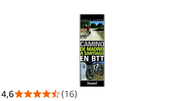 Un ciclista pedalea por un camino de tierra. El título dice "Camino de Madrid a Santiago en BTT".